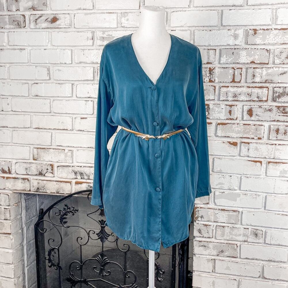 Vintage 90s Y2K Gold Tag Victoria’s Secret Teal Silk Tunic S